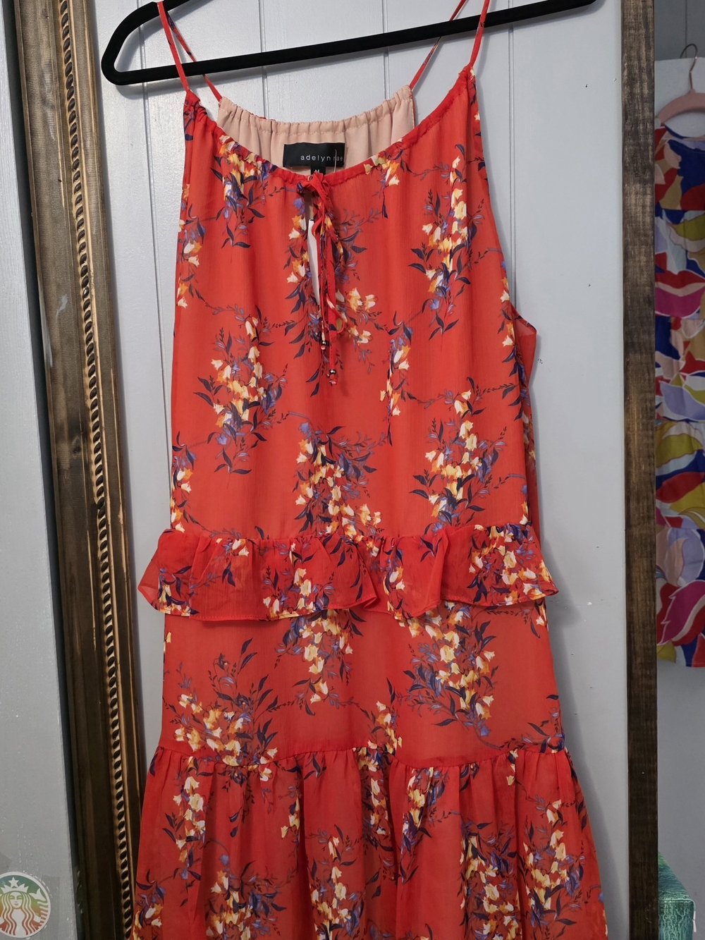 Adelyn Rae Red Floral Tiered Midi Dress